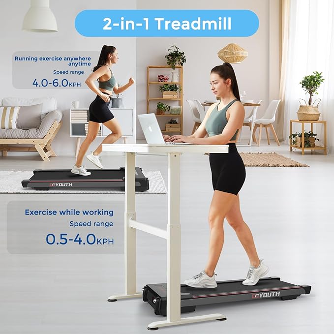 GOYOUTH Walking Pad Treadmill, Under Desk Treadmill for Home Office, Wide Belt Compact Treadmills 300 lbs Capacity, 2.25HP Shock-Absorbing Walking Jogging Running Machine Remote Included-StrideForce Fitness