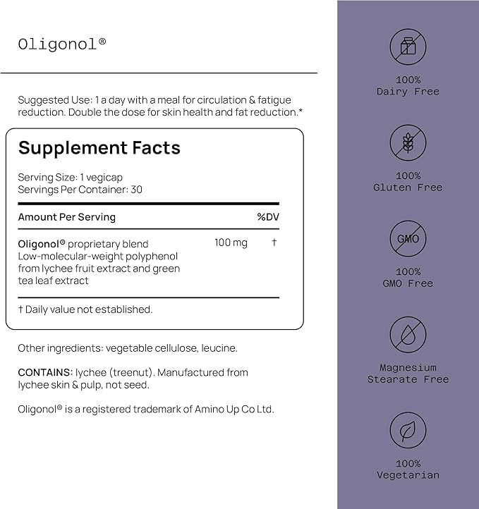 Quality of Life Oligonol Premium Anti Aging Supplement - Promotes Cardiovascular Health, Circulation & Youth, Includes Antioxidants - Lychee Fruit Extract - 30 Vegicaps-StrideForce Fitness