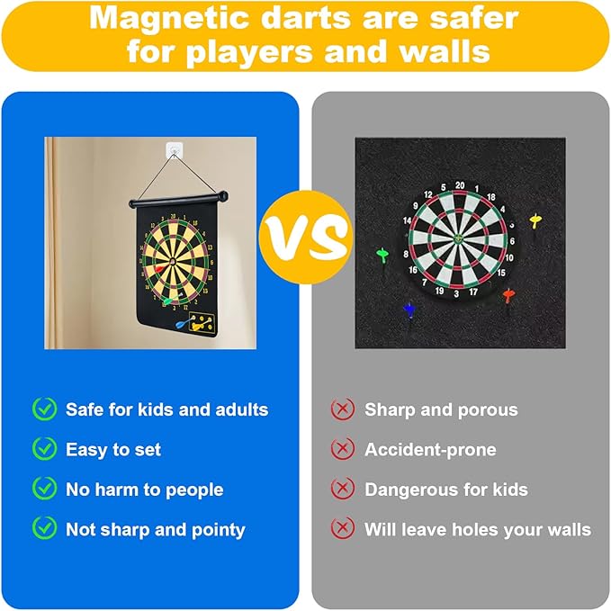 Magnetic Dart Board with 24pcs Darts,Indoor Outdoor Dart Game for Kids and Adults，2in1 Rollup Safe Dart Flights Toys Set for 3-12 Year Old Boys Girls Christmas Birthday Gifts-StrideForce Fitness