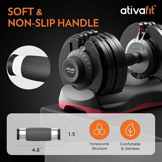Ativafit 27.5/66/88LBS Pair Adjustable Dumbbell Set with Anti-slip Handle 12 In 1 Quick Dial Adjustment Weights With Safety Locking Button Space Saving Strength Training for Full Body Home Gym Workout-StrideForce Fitness