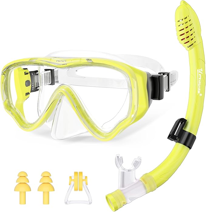 U PHITNIS Kids Snorkel Set for Age 4-14 - Dry Top Snorkeling Gear for Kids Junior & Youth - Childs Diving Mask with Big Eyes for Boys Girls - Anti-Fog Snorkeling Mask and Snorkel Set-StrideForce Fitness