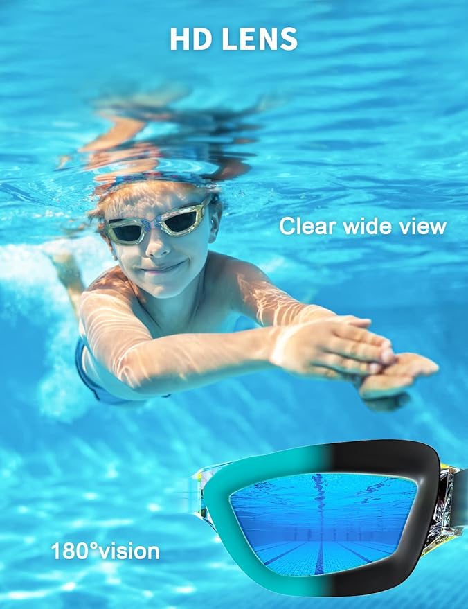 Kids Swim Goggles, Swimming Goggles for Kids with Nose Clip, Earplugs, Nose Bridge for Age 3-15-StrideForce Fitness