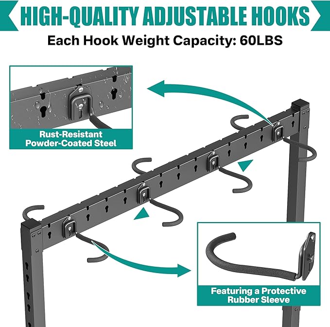 EVERHANGER Freestanding Bike Stand Rack with Adjustable Hooks, Vertical Bike Stand for Garage, Bicycle Storage Organizer, Holds Up to 7 Bikes & 7 Helmets-StrideForce Fitness