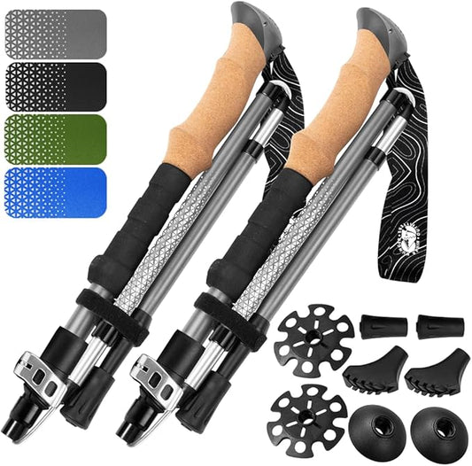 Premium Foldable Hiking Poles by USA Brand - Adjustable, Lightweight Trekking Poles Made of Aircraft Aluminum, Metal Flip Locks & Comfortable Real Cork and EVA Foam Grips-StrideForce Fitness