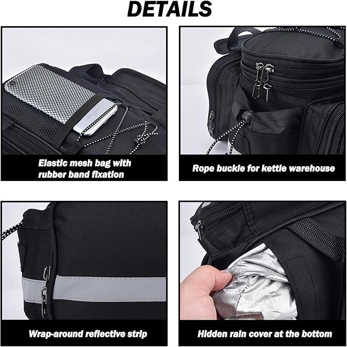 27L Adjustable Bike Pannier Bag with Hidden Rain Cover, 360° Reflective Strips, Multi-Functional Bicycle Saddle Bag for Grocery Shopping, Commuting, Cycling & Travel, Handheld & Crossbody Design-StrideForce Fitness