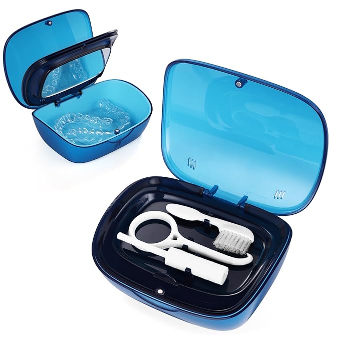 Double Layer Retainer Case,Aligner Case With Mirror, Retainer Holder With Remover Tool And Cleaning Brush With Vent Holes Compatible With Aligner Case, Retainer Case,Orthodontic Supplies Case