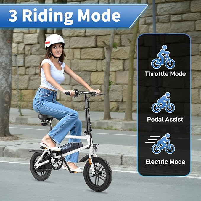 Winado Electric Bike for Adults, 14" Folding Electric Bicycle 450W Motor with Dual Disc Brakes, Max Range 25Miles(Pedal-Assist) & Speed 15.5MPH, Foldable Commuter City Ebike for Adults/Teens-StrideForce Fitness