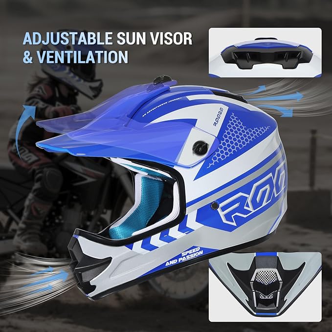 Youth Dirt Bike Helmet DOT Certified - Full Face Motorcycle Helmet for Off-Road, ATV, Street Riding, Includes Adjustable Goggles & Protective Gloves-StrideForce Fitness