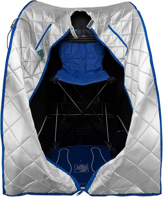 Infrared FAR IR Negative Ion Portable Indoor Personal Spa Sauna by Durherm with Air Ionizer, Heating Foot Pad and Chair, 30 Minutes Timer, Large, Silver-StrideForce Fitness