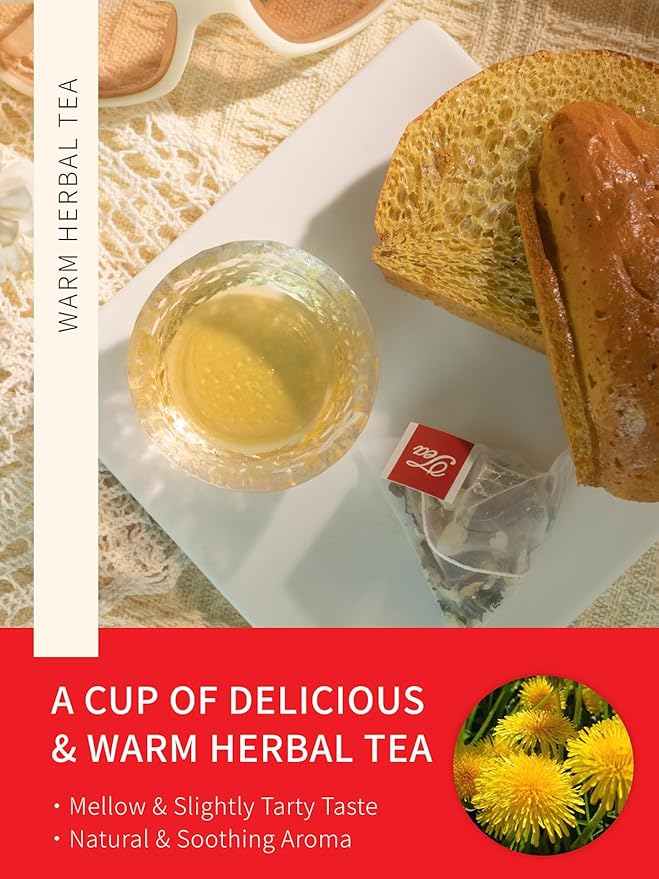 Teelux Dandelion Leaf & Root Tea with Orange Peel, Rose, Jasmine, Red Date, Caffeine Free, Mellow & Light Tarty Flavor, 40 Count