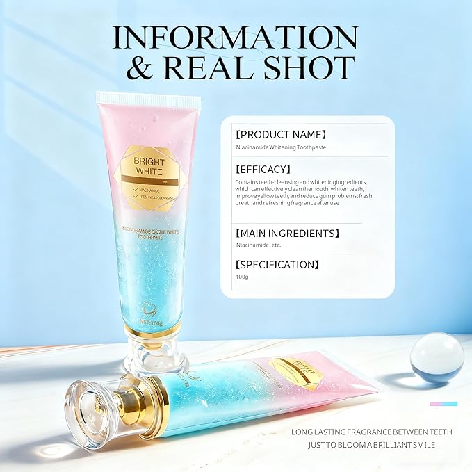 Niacinamide Whitening Toothpaste (2PCS), Fluoride-Free Formula, Effectively Removes Stains & Deep Cleans for Brighter Teeth and Fresher Breath