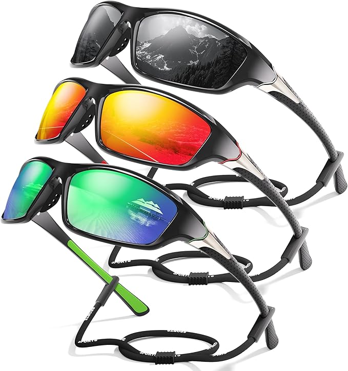 3 Pack Polarized Sports Sunglasses for Men, Mens Sunglasses Wrap Around UV400 Protection for Cycling Fishing Driving-StrideForce Fitness