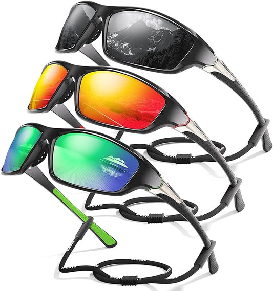 3 Pack Polarized Sports Sunglasses for Men, Mens Sunglasses Wrap Around UV400 Protection for Cycling Fishing Driving-StrideForce Fitness