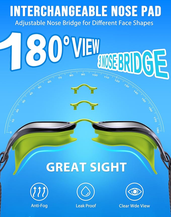 Swim Goggles, Unisex Adult Swimming Goggles Anti Fog Anti UV No Leakage Wide View for Men Women Youth-StrideForce Fitness