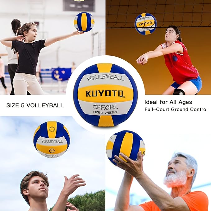 KUYOTQ Official Size 5 in&Outdoor Beach Volleyball,3MM Thickened Surface Soft Leather Youth Womens Mens Volleyball for Game Gym Training(Deflated)-StrideForce Fitness
