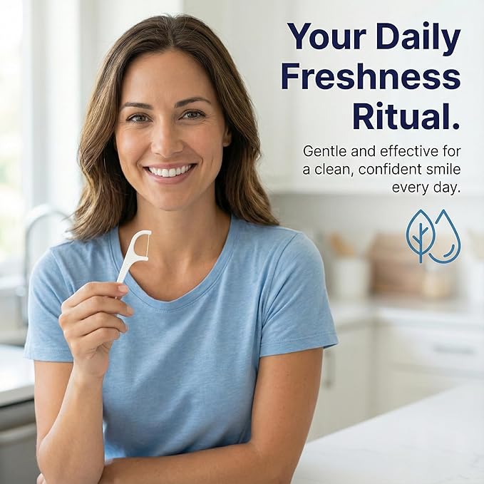 3 Bags of Dental Floss Picks & Dental Floss Case: Pop-Up Floss Pick Dispenser and Refill Bags, Portable Travel Organizer Case & Bulk Dental Floss Picks for Home and Travel Teeth Cleaning, Blue