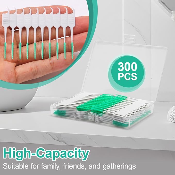 300PCS Dental Floss Picks,Dual-Use Interdental Brushes,Soft Silicone Brush Head Toothpicks, Tooth Picks Flossers for Teeth Braces Cleaning (Blue)