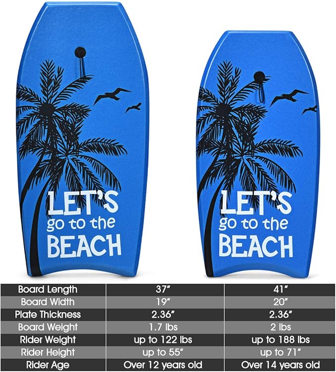 Goplus 41''/37''/33'' Lightweight Body Board for Beach, Surf Board with EPS Core, XPE Deck, HDPE Slick Bottom, Wrist Leash, Bodyboard for Kids Adults Surfing-StrideForce Fitness