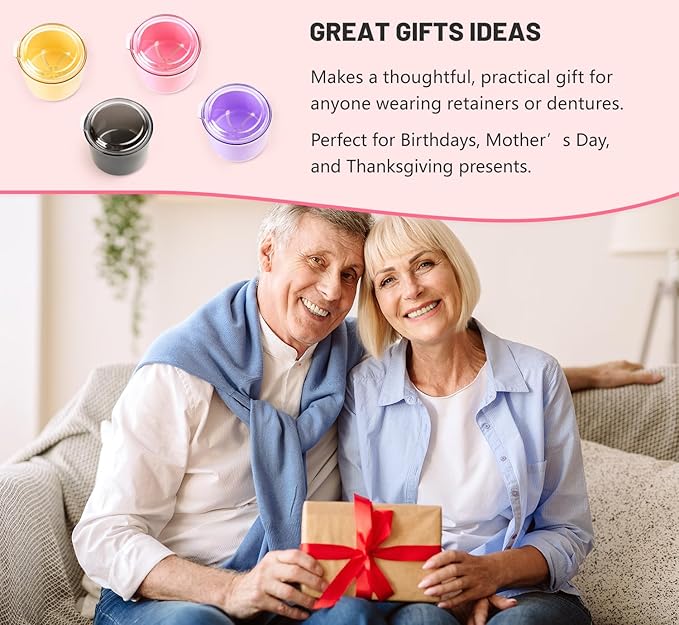 Denture Case, Leak Proof Denture Bath Cup, Full & Partial Denture Clean Holder Box with Strainer, Denture Brush, Denture Soaking Container Cups for Dentures, Retainers, Mouth Guard Storage Case-Yellow