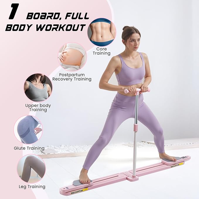 Pilates Equipment, Pilates Board - Multifunctional Pilates Reformer, Reformer Pilates Machine with Reps,Kcal & Timer Display, Home Pilates Kit with Resistance Bands - Workout Sets for Women-StrideForce Fitness
