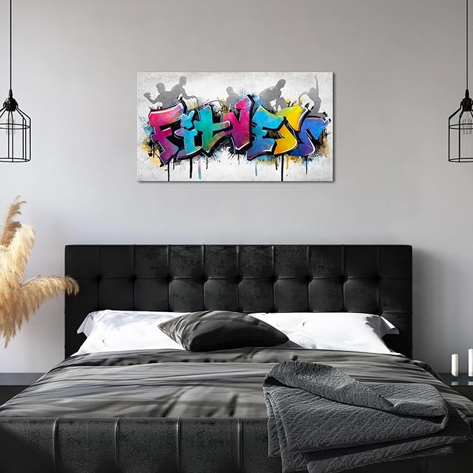 iHAPPYWALL Large Fitness Sports Canvas Wall Art Abstract Colorful Fitness Motivational Life Quote for Gym Workout Room Home Bedroom Office Ready to Hang 20x36inch (Purple)-StrideForce Fitness