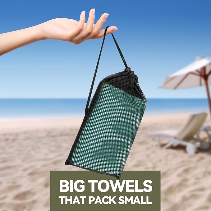 Microfiber Beach Towel-Perfect for Travel, Sports, Camping, Swimming, Yoga, Gym- Quick Dry, Sand Free, Compact, Lightweight, Absorbent (Mint,Medium(130x70cm, 51x27”))