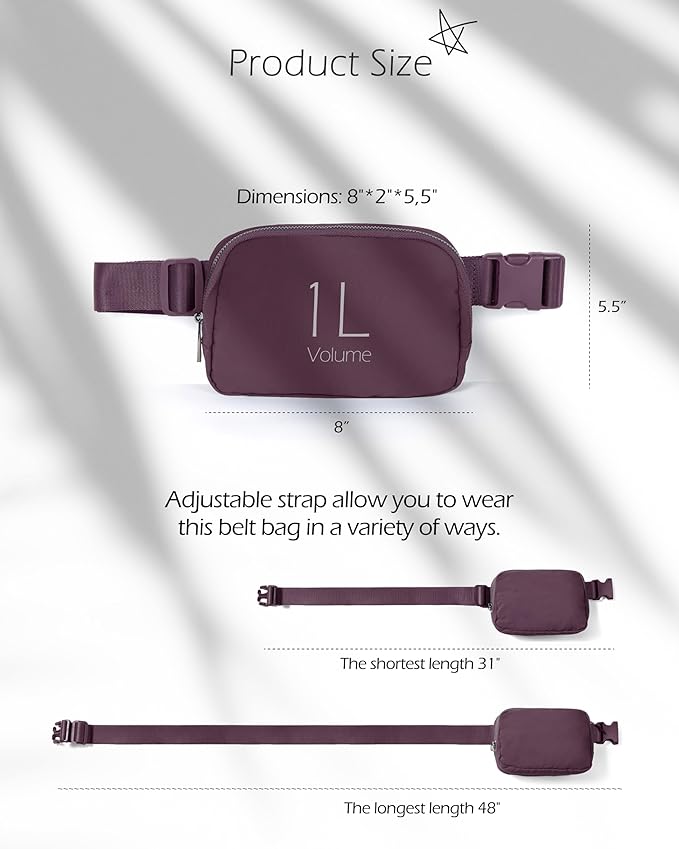 ODODOS Unisex Mini Belt Bag with Adjustable Strap Small Fanny Pack for Workout Running Traveling Hiking, Plum-StrideForce Fitness