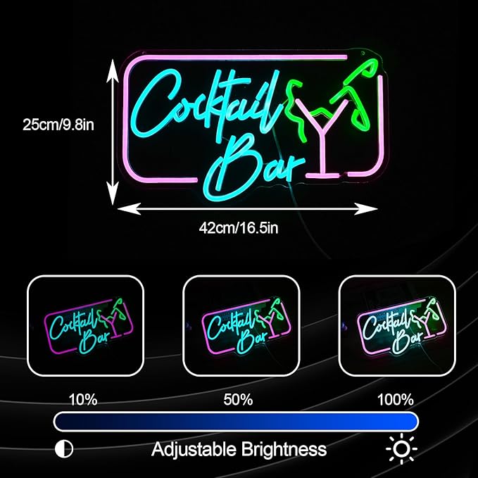 Cocktail Bar Neon Sign for Wall Decor Led Women Sign USB Goblet light up sign Dimmable Cocktail neon Light for Bar Club Pub Store Home Decor-StrideForce Fitness