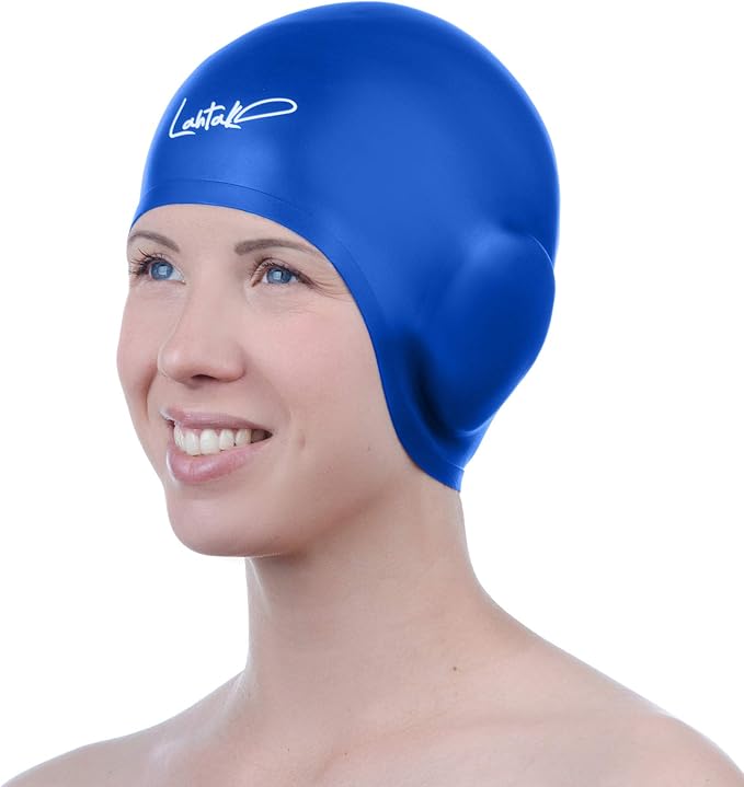 3D Swim Caps - Ear Protection Swimming Cap for Women & Men - Silicone, Waterproof - Fits Long & Short Hair - Adult & Youth-StrideForce Fitness