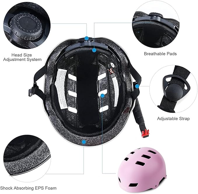 Bike Helmet 3 Sizes for Teenager Kids Youth Adults,Bavilk Skateboard Helmet Adjustable Multi-Sport Bicycle Cycling Scooter Roller Skate Inline Skating Rollerblading for Girls Boys Women Men Teen-StrideForce Fitness