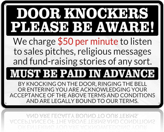 No Soliciting Sign for House Front Door - Funny Metal Tin Signs Room Decor Door Knockers Please Be Aware Warning Yard Sign, Home Bedroom Wall Art Decorations 8x12 Inch-StrideForce Fitness