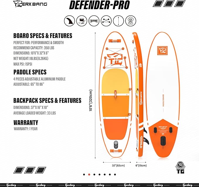 Inflatable Paddle Board with Premium SUP Board Accessories, Allround Paddle Boards for Adults/Kids,Stand Up Paddle Board Defender Collection-StrideForce Fitness