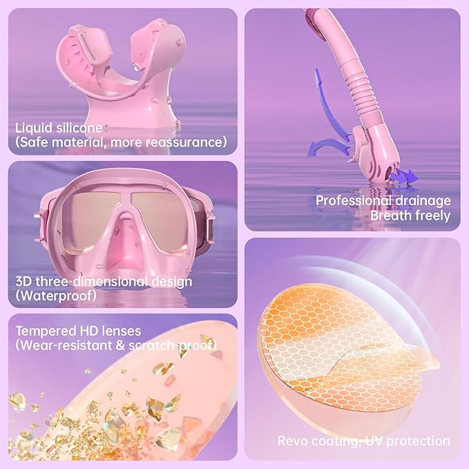 WATERTIME Snorkeling Gear for Adults, Dry Top Snorkel Set with Anti-Fog Panoramic Diving Mask & Waterproof Design, Adult Snorkel Mask for Snorkeling and Scuba Diving-StrideForce Fitness