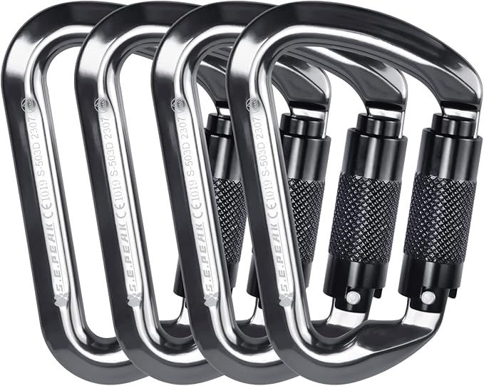SEPEAK UIAA 30kN Climbing Carabiner Clips, Professional Heavy Duty Twist Locking Carabiners for Climbing,Mountaineering, Rappelling, Camping, Hiking, Swings, Large D Ring Hooks-StrideForce Fitness