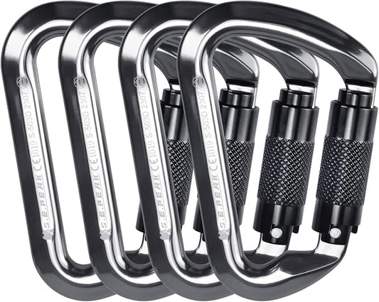 SEPEAK UIAA 30kN Climbing Carabiner Clips, Professional Heavy Duty Twist Locking Carabiners for Climbing,Mountaineering, Rappelling, Camping, Hiking, Swings, Large D Ring Hooks-StrideForce Fitness