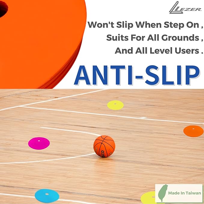 LEZER 6 Inch 8 Inch Flat Cones, Spot Markers, Soccer Cones, Field Court Markers, Sit Spots, Flat Discs, Soccer Training Equipment, Agility Practice, Football, Made in Taiwan-StrideForce Fitness