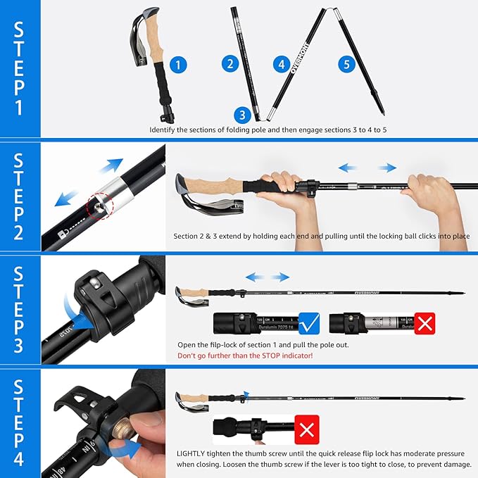 Overmont 7075 Aluminum Trekking Poles - Lightweight Collapsible Hiking Poles Adjustable Walking Sticks with EVA Handle All Terrain Accessories Carry Bag - Set of 2-StrideForce Fitness