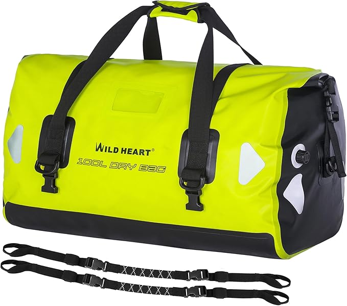 WILD HEART Waterproof Motorcycle Duffel Bag PVC500D Double-bottom With Rope Straps and Inner Pocket 40L 66L 100L for Kayaking, Camping, Boating,Motorcycle-StrideForce Fitness