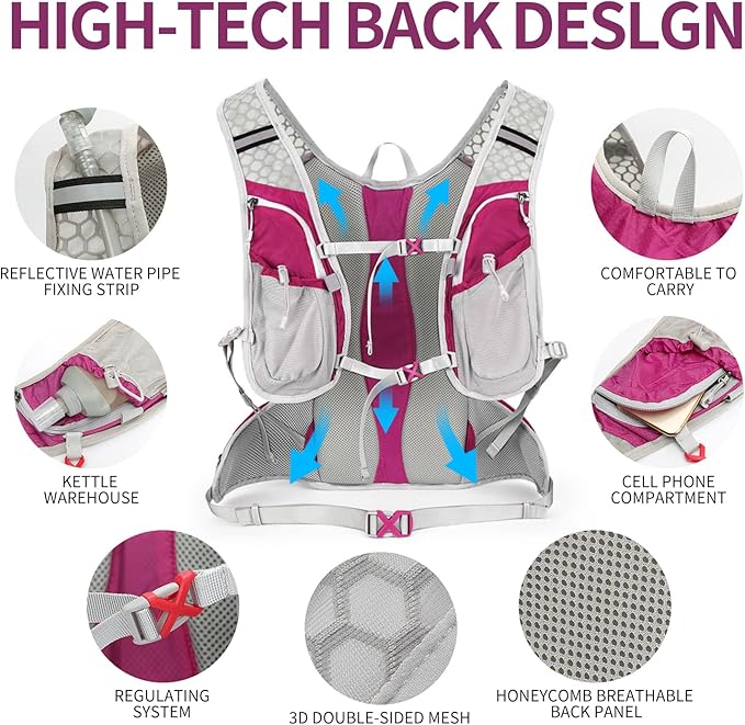 Hydration Pack Backpack, Lightweight Water Backpack with 2L Leakproof Hydration Bladder Daypack for Men Women,Running Hydration Vest for Outdoor Trail-StrideForce Fitness