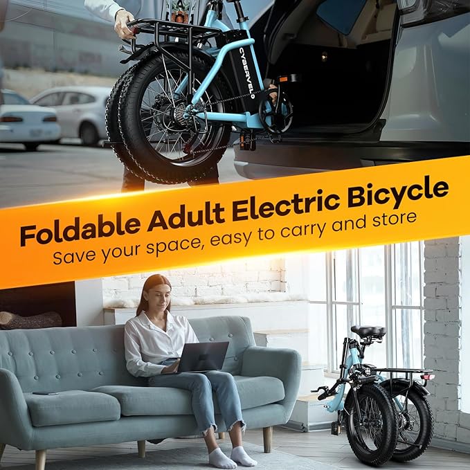 Folding Electric Bike for Adults with Peak 1000W Motor, 48V 20AH Battery up to 30MPH 80 Miles, 20" Fat Tire All Terrain Ebike, Front Suspension 7-Speed Commuter E Bike, Step-Thru, UL Certified-StrideForce Fitness