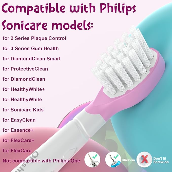 Kids Toothbrush Heads for Sonicare: Sonic Electric Replacement Brush Compatible with Phillips 6032/94 6321 6340 6042 6320 Mini Compact Head for Child 3-7, Pink Girl Green Boy 4 Pack