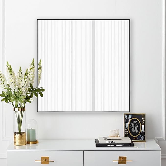 30x30 Inch Black Bathroom Mirror for Wall, Aluminum Frame Rectangle Rectangular Vanity Mirror, Modern Large for Bedroom, Living Room, Horizontal or Vertical-StrideForce Fitness