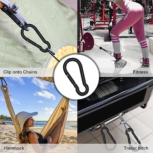 KINLINK 2 Pack Black Carabiner Clip, 7 inch Heavy Duty Spring Snap Hook, Large Caribeener Clips for Camping, Swing Set, Hammock, Hiking, Travel, Weight Lifting Machine, Home Gym Equipment-StrideForce Fitness