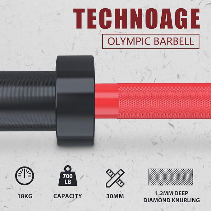 TECHNOAGE 7FT Olympic Barbell Olympic Bar Solid Chrome Barbell 700LBS Load Capacity(2-Inch Plate) for Weightlifting, Squats, Dead-Lifts, Presses, and Lunges-StrideForce Fitness