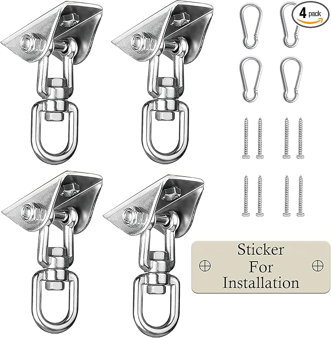 Heavy Duty Swing Hangers for Wooden Sets 2000 LB Capacity Hammock Hanger 360 Swivel Stainless Steel Swing Hardware Accessories 2 Packs for Porch Playground Yoga Heavy Bag-StrideForce Fitness