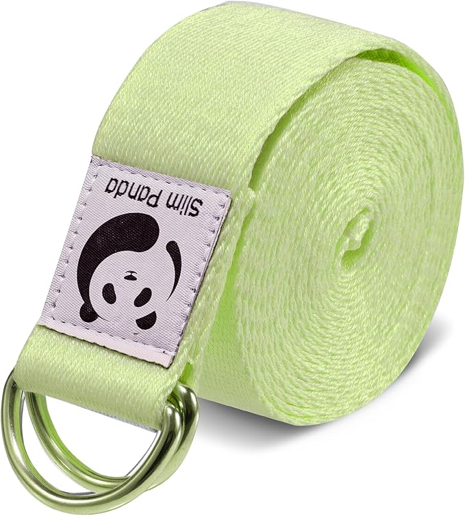 Slim Panda Yoga Strap for Stretching,Cotton Yoga Strap with Adjustable D-Ring Buckle,Non-Elastic Yoga Belt for Pilates,Gym Workouts,Physical Therapy,Improve Flexibility-StrideForce Fitness