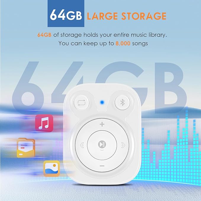 64GB Clip MP3 Player: Upgraded Bluetooth 5.3, Earphones Included, 15 Hours Battery Mini Music Player, 1000+ Songs Storage, No Phone Needed, Portable Music Players-StrideForce Fitness