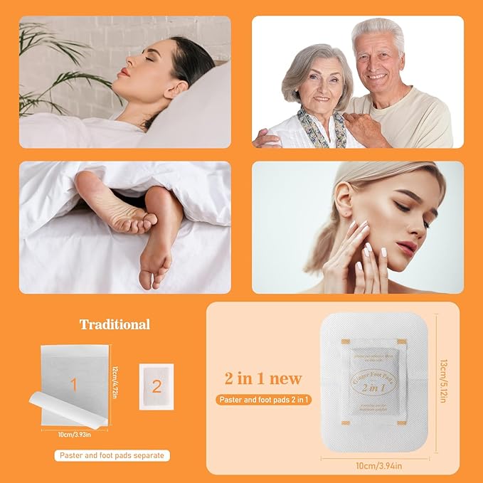 2 in 1 Foot Pads, 120 Pads Tear and Use Pure Ginger Bamboo Wormwood Foot Pads, Bigger Adhesive ''Stay in Place'' Goodnight Pads-StrideForce Fitness