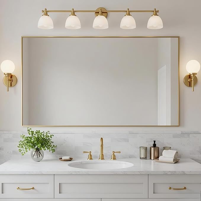 20x40 Inch Brass Bathroom Mirror for Wall, Aluminum Frame Rectangle Rectangular Vanity Mirror, Modern Large for Bedroom, Living Room, Horizontal or Vertical-StrideForce Fitness