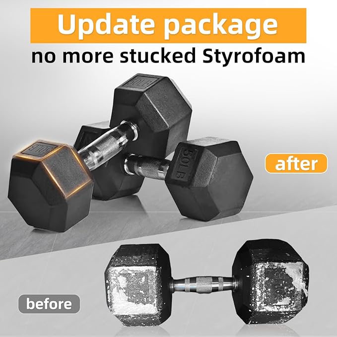 Yufer 6-10 Pair Iron and Rubber Coated Dumbbell Set 350/450 and 550 lbs 5-50 lbs Hand Free Weight for Strength Hex Rubber Weights with Vertical Storage Rack Fitness Home Gym Equipment-StrideForce Fitness